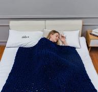 🎁 kaleki chunky knit blanket throw chenille cable handmade - warm, cozy, and stylish for bed, chair, or sofa - navy 40"x40" - perfect gift! logo