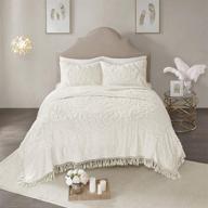 madison park laetitia lightweight 100% cotton quilt: breathable chenille tufted bedspread with shabby chic boho medallion design - king/cal king size, off white floral - includes tassel fringe coverlet & shams, 3 piece set logo