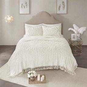 img 4 attached to Madison Park Laetitia Lightweight 100% Cotton Quilt: Breathable Chenille Tufted Bedspread with Shabby Chic Boho Medallion Design - King/Cal King Size, Off White Floral - Includes Tassel Fringe Coverlet & Shams, 3 Piece Set