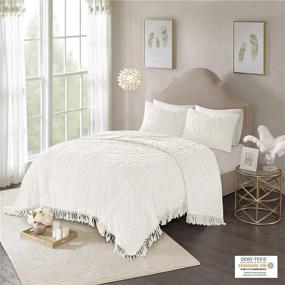 img 3 attached to Madison Park Laetitia Lightweight 100% Cotton Quilt: Breathable Chenille Tufted Bedspread with Shabby Chic Boho Medallion Design - King/Cal King Size, Off White Floral - Includes Tassel Fringe Coverlet & Shams, 3 Piece Set