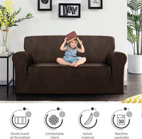 img 2 attached to 🛋️ Dark Brown Velvet Loveseat Couch Cover - Comfy Velour Slipcover for 2 Cushion Sofa, Furniture Protector for Kids, Pets, Dogs