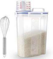 uppetly rice airtight dry food storage containers, bpa free plastic sealed holder bin dispenser with pouring spout, measuring cup for cereal, flour and oatmeal, complete with a stainless steel whisk logo