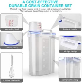 img 2 attached to Uppetly Rice Airtight Dry Food Storage Containers, BPA Free Plastic Sealed Holder Bin Dispenser with Pouring Spout, Measuring Cup for Cereal, Flour and Oatmeal, Complete with a Stainless Steel Whisk