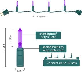 img 2 attached to 🎄 UL Certified Waterproof Purple Xmas Lights - 17ft 50 Counts LED Green Wire Mini String lights for Indoor Outdoor Xmas Tree Wedding Halloween Decoration