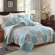 🛏️ yayiday 100% cotton bedspread quilt set king size 3pcs - aqua blue floral quilted coverlet with pillow shams - farmhouse country rustic bohemian pattern for a breathable bed blanket logo