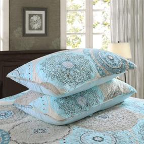 img 2 attached to 🛏️ YAYIDAY 100% Cotton Bedspread Quilt Set King Size 3Pcs - Aqua Blue Floral Quilted Coverlet with Pillow Shams - Farmhouse Country Rustic Bohemian Pattern for a Breathable Bed Blanket