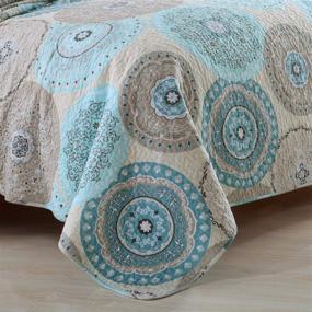 img 3 attached to 🛏️ YAYIDAY 100% Cotton Bedspread Quilt Set King Size 3Pcs - Aqua Blue Floral Quilted Coverlet with Pillow Shams - Farmhouse Country Rustic Bohemian Pattern for a Breathable Bed Blanket