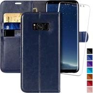 📱 protective blue leather wallet case for samsung galaxy s8 with screen protector included - monasay logo