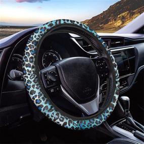 img 4 attached to JOAIFO Blue Leopard Print Classic Car Steering Wheel Cover