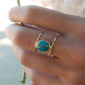 img 4 attached to 💍 Stunning MAIHAO Jewelry: 18K Gold Filled Huge Turquoise Wedding Anniversary Ring in Size 6-10 (US Code 7)