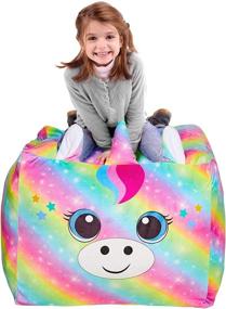 img 4 attached to 🦄 MHJY Unicorn Bean Bag Stuffed Animal Storage: Plush Toy Blankets Organizing Beanbag Chair Cover for Kids (Beans Not Included)