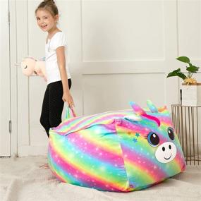 img 3 attached to 🦄 MHJY Unicorn Bean Bag Stuffed Animal Storage: Plush Toy Blankets Organizing Beanbag Chair Cover for Kids (Beans Not Included)