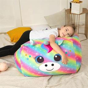 img 1 attached to 🦄 MHJY Unicorn Bean Bag Stuffed Animal Storage: Plush Toy Blankets Organizing Beanbag Chair Cover for Kids (Beans Not Included)