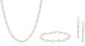 img 4 attached to 💎 Exquisite Sterling Silver and White Freshwater Cultured Pearl Jewelry Set – Bracelet, Necklace, and Earrings