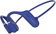 blue open-ear headphones with air conduction, lightweight sweatproof sports headset, bluetooth, mic, answer calls, ideal for running, cycling, fitness, driving logo