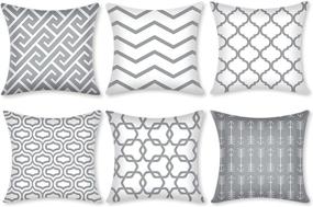 img 4 attached to Gusgopo Throw Pillow Covers 18 x 18 Set of 6 - Modern Decorative Geometry Outdoor Square Cushion Cases for Couch Sofa Bedroom Car in Grey