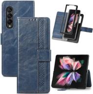 📱 fanuba samsung galaxy z fold 3 case - wallet folio case with magnetic closure, rfid blocking, card slots, kickstand, shockproof - blue-compatible with galaxy z fold 3 logo