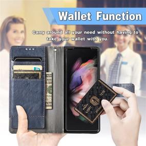 img 1 attached to 📱 FANUBA Samsung Galaxy Z Fold 3 Case - Wallet Folio Case with Magnetic Closure, RFID Blocking, Card Slots, Kickstand, Shockproof - Blue-Compatible with Galaxy Z Fold 3