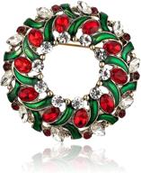 🎅 rarelove vintage christmas wreath brooch: red green rhinestone crystal holiday pin for women & girls, silver plated alloy jewelry logo