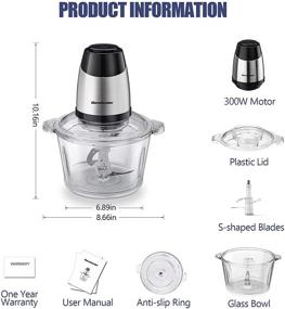 img 1 attached to 🍽 Homeleader 8-Cup Electric Food Chopper: Efficiently Grind Meat, Vegetables, Fruits, and Nuts with a Powerful 300W Motor, Stainless Steel Blades, and 2L Glass Bowl