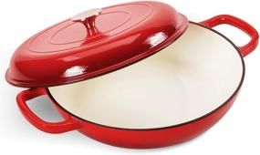 img 4 attached to 🍳 COOKWIN 3.8 Quart Cast Iron Casserole Braiser with Dual Handles and Lid - Porcelain Enameled Surface Cookware Pot for Family Meals - Perfect Christmas Gift in Red