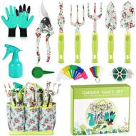 🌸 premium gardening tool set - 13-piece heavy duty aluminum kit with floral print, non-slip rubber handle & durable storage tote bag - ideal gardening supplies gifts for women and men logo