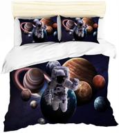 🚀 urlinens space astronaut duvet cover set: 3d printed, twin size, with 9 planets image - blue brown, decorative bedding set for boys and girls logo