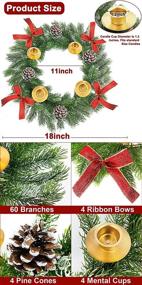 img 2 attached to 🎄 TURNMEON 18 Inch Christmas Advent Wreath: 60 Realistic Snowy Branches, 4 Candle Holder, 4 Snowy Pine Cones, 4 Red Bows - Table Centerpiece Decoration for Xmas Home Décor