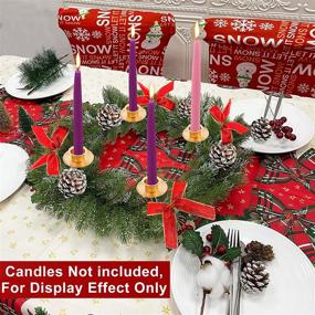 img 3 attached to 🎄 TURNMEON 18 Inch Christmas Advent Wreath: 60 Realistic Snowy Branches, 4 Candle Holder, 4 Snowy Pine Cones, 4 Red Bows - Table Centerpiece Decoration for Xmas Home Décor