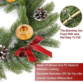 img 1 attached to 🎄 TURNMEON 18 Inch Christmas Advent Wreath: 60 Realistic Snowy Branches, 4 Candle Holder, 4 Snowy Pine Cones, 4 Red Bows - Table Centerpiece Decoration for Xmas Home Décor