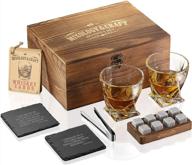 🥃 whiskey stones gift set for men - pack of 2, 10 oz whiskey glasses with 8 granite chilling rocks, 2 coasters, metal tong & cocktail cards in wooden box by mixology logo