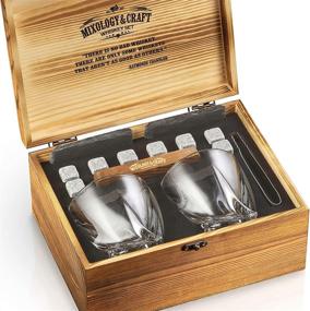 img 3 attached to 🥃 Whiskey Stones Gift Set for Men - Pack of 2, 10 oz Whiskey Glasses with 8 Granite Chilling Rocks, 2 Coasters, Metal Tong & Cocktail Cards in Wooden Box by Mixology