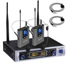 img 4 attached to 🎤 Hotec UHF Dual Wireless Microphone System - Lapel Lavalier & Headset Mic Set for PA, Mixer, Speaker, Karaoke Machine - Church, Training, Classroom, Interview (Model: H-K25)