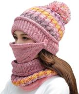 🧣 warm and stylish fleece lined winter hat set for women - knit beanie, scarf, mask, and pom logo