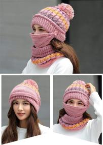 img 2 attached to 🧣 Warm and Stylish Fleece Lined Winter Hat Set for Women - Knit Beanie, Scarf, Mask, and Pom