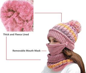 img 3 attached to 🧣 Warm and Stylish Fleece Lined Winter Hat Set for Women - Knit Beanie, Scarf, Mask, and Pom