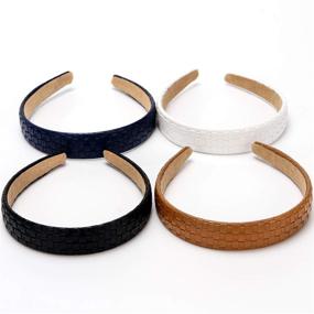 img 3 attached to 👩 LONEEDY 4PCS Checked Leather Wide Hard Headband: Stylish Non-Slip Hairband for Girls and Women (Weave, Black, Brown, Blue, White)