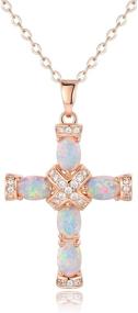 img 4 attached to 💎 Exquisite Barzel Rose Gold & White Gold Plated Created Opal Cross Necklace - Timeless Elegance!