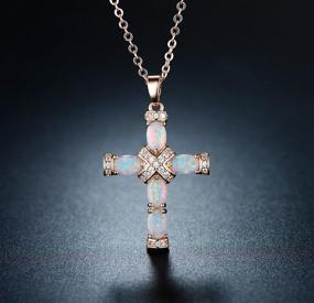 img 3 attached to 💎 Exquisite Barzel Rose Gold & White Gold Plated Created Opal Cross Necklace - Timeless Elegance!