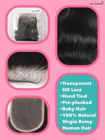 img 2 attached to 👀 Joe Green 4x4 +1” HD Transparent Closure: 100% Virgin Remy Human Hair, Pre-Plucked, Natural Color (10 Inch, Straight)