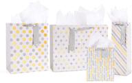 4-pack assorted sizes gift bags: large, medium, and small paper kraft bags with tissue paper - reusable polka dots, stripes, and stars pattern favor bags for party, birthday, mother's day, wedding, and any occasion logo