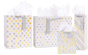 img 4 attached to 4-Pack Assorted Sizes Gift Bags: Large, Medium, and Small Paper Kraft Bags with Tissue Paper - Reusable Polka Dots, Stripes, and Stars Pattern Favor Bags for Party, Birthday, Mother's Day, Wedding, and Any Occasion