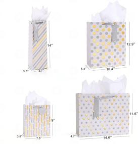 img 3 attached to 4-Pack Assorted Sizes Gift Bags: Large, Medium, and Small Paper Kraft Bags with Tissue Paper - Reusable Polka Dots, Stripes, and Stars Pattern Favor Bags for Party, Birthday, Mother's Day, Wedding, and Any Occasion