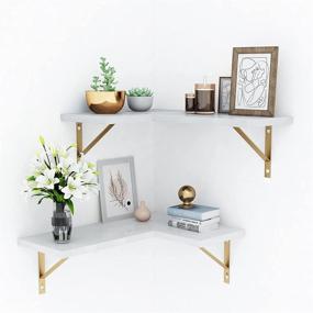 img 4 attached to 📚 Set of 2 White Wall Mounted Corner Shelves - Ideal for Bedroom, Kitchen, Bathroom, Living Room