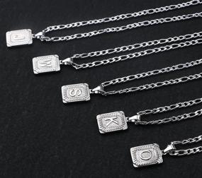 img 3 attached to Personalized Stainless Steel Initial Letter Pendant Necklace: Perfect Jewelry for Women, Men, Teens, Family, and Friends with 26 Alphabets, Ideal Gift for Sister, Mom, Daughter, Best Friend, Bridesmaid, Brother - Stylish Rectangle Shape on Figaro Chain+