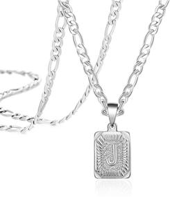 img 4 attached to Personalized Stainless Steel Initial Letter Pendant Necklace: Perfect Jewelry for Women, Men, Teens, Family, and Friends with 26 Alphabets, Ideal Gift for Sister, Mom, Daughter, Best Friend, Bridesmaid, Brother - Stylish Rectangle Shape on Figaro Chain+