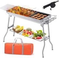 🔥 portable stainless steel charcoal grill bbq - folding barbecue grill with blower, ideal for outdoor camping, travel, park, beach, and bbq parties logo