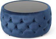 glam velvet coffee table ottoman by christopher knight home, cobalt blue with black tempered glass logo