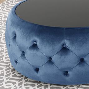 img 1 attached to Glam Velvet Coffee Table Ottoman by Christopher Knight Home, Cobalt Blue with Black Tempered Glass