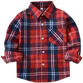 img 4 attached to 👕 Boys' Clothing - Uwback Flannel Check Shirts with Sleeve Cuffs for Tops, Tees, & Shirts